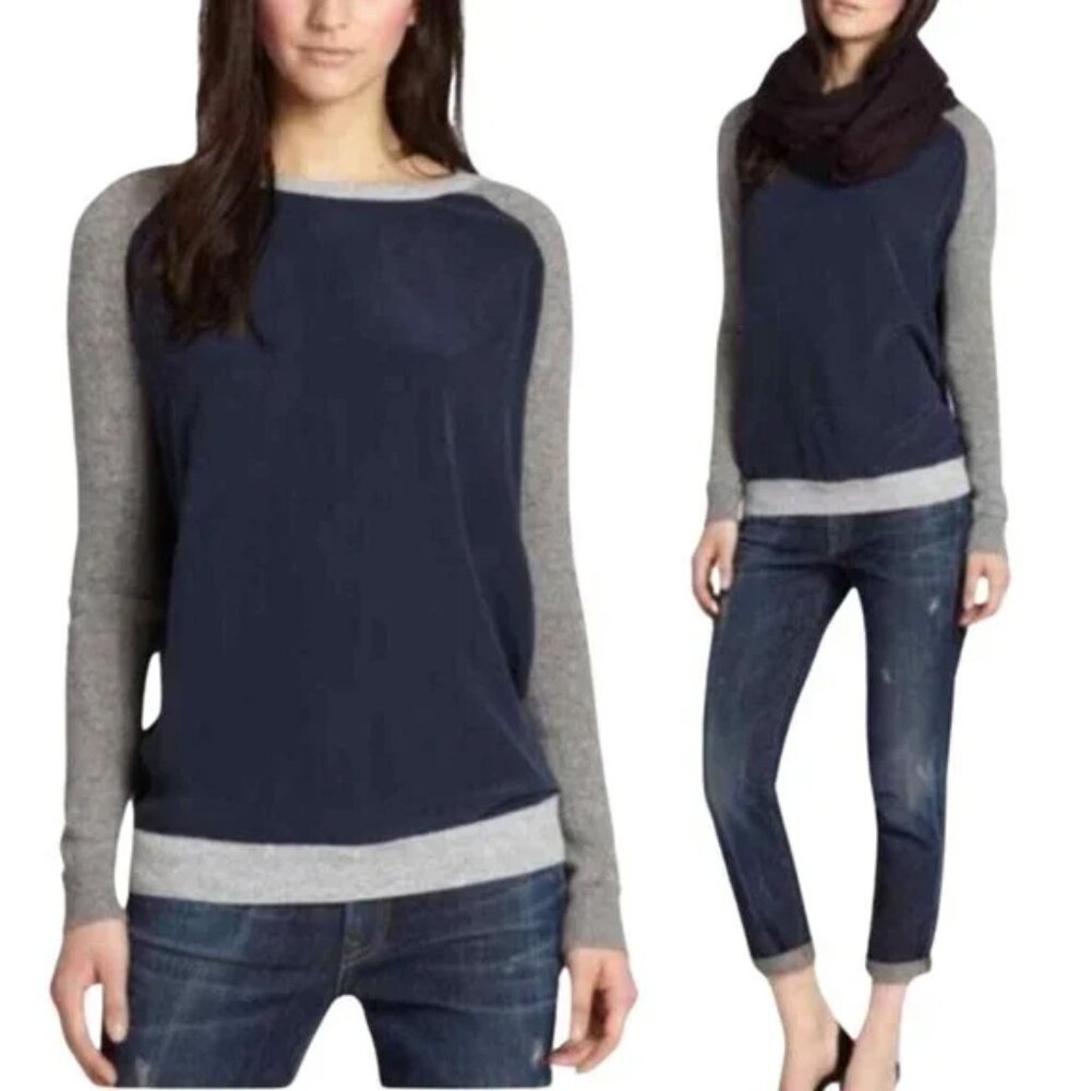 VINCE. XS Navy and Grey Silk and Wool Cashmere Sweater lightweight Comfy